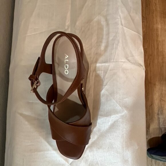 Aldo Brown Leather Wedge Sandals – Size 6.5 / 37 – Made in Brazil – NEW - Picture 6 of 10